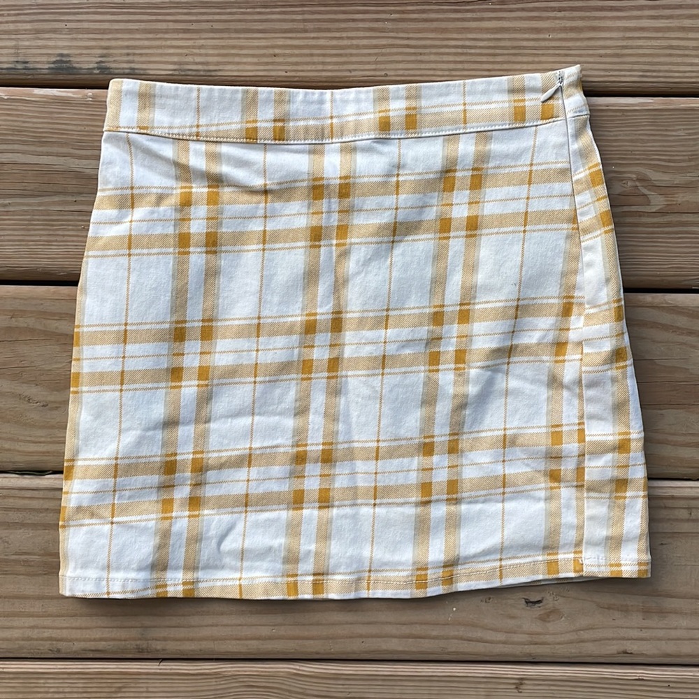 Yellow Plaid High-Rise Mini Skirt